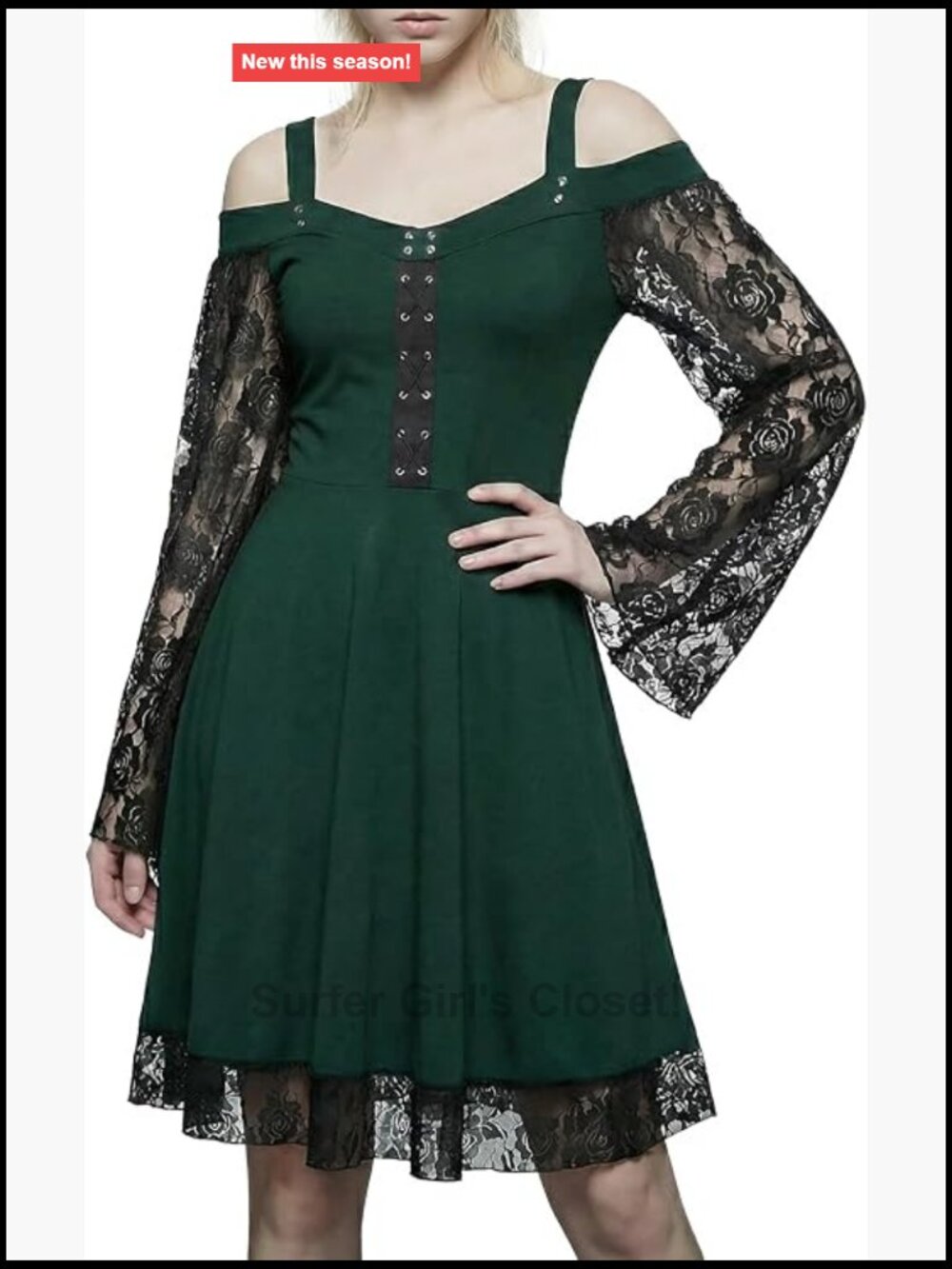 Gothic Lace Dress Plus Size A-Line Flare Sleeve Spaghetti Strap Witch Costume